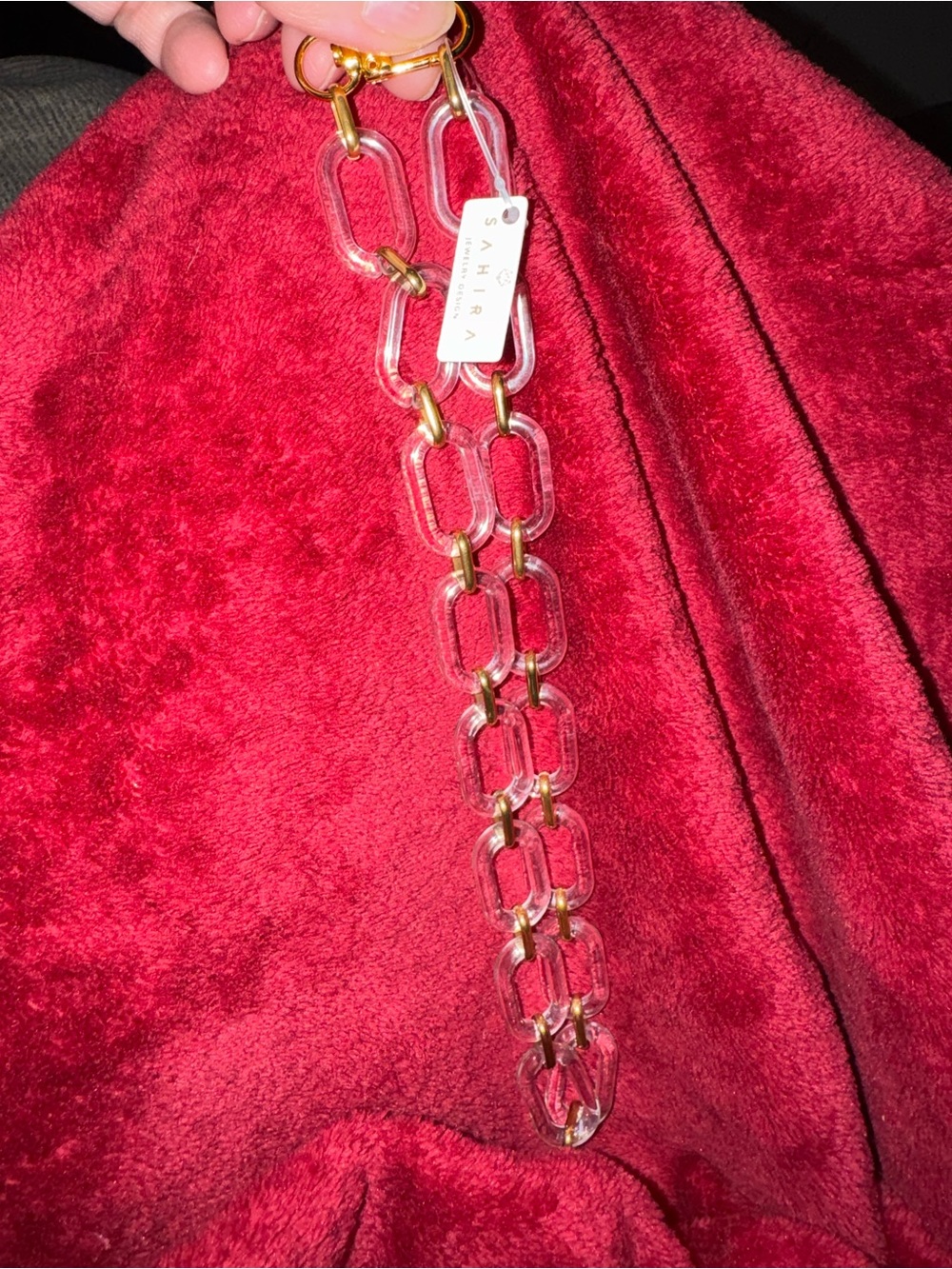 Sahira Jenna Clear Acrylic Gold Link Necklace NWT 18”